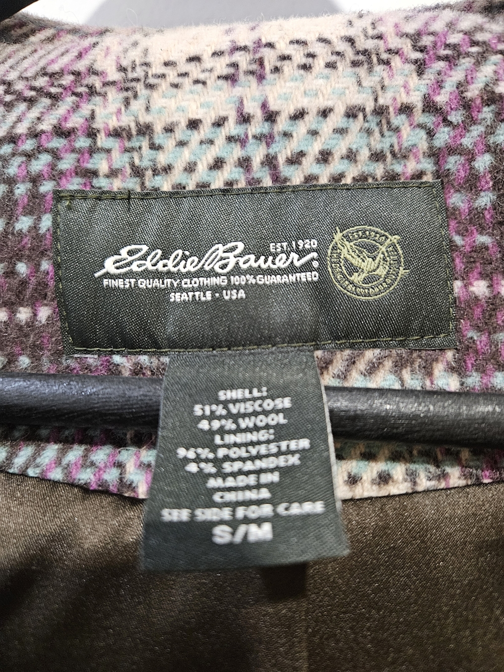 Eddie Bauer Cream Plaid Coat with Purple Accents - Picture 3 of 6